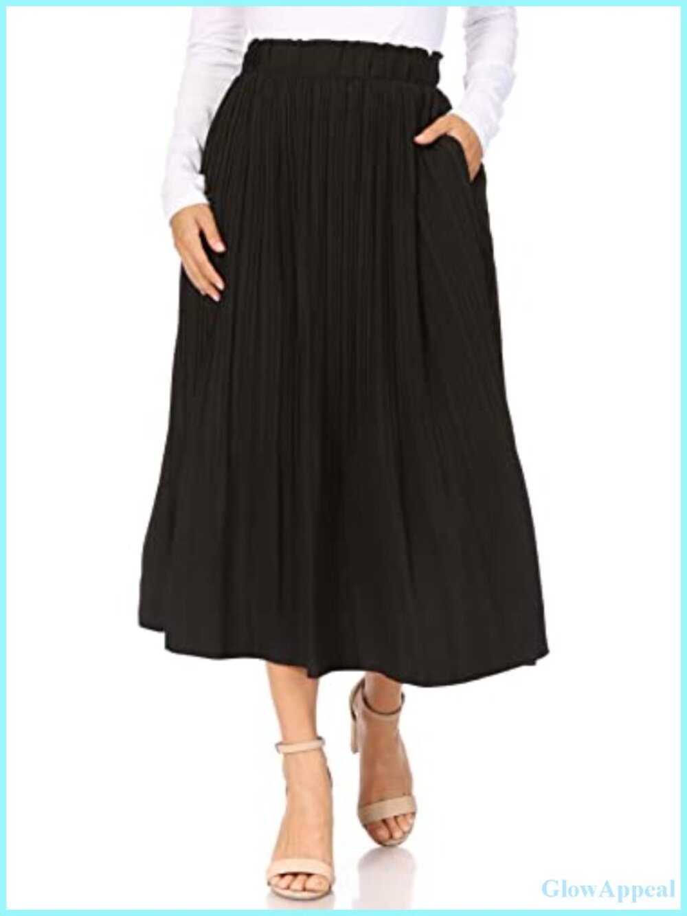 Pleated Midi Skirt High Waisted A-Line with Pockets Summer